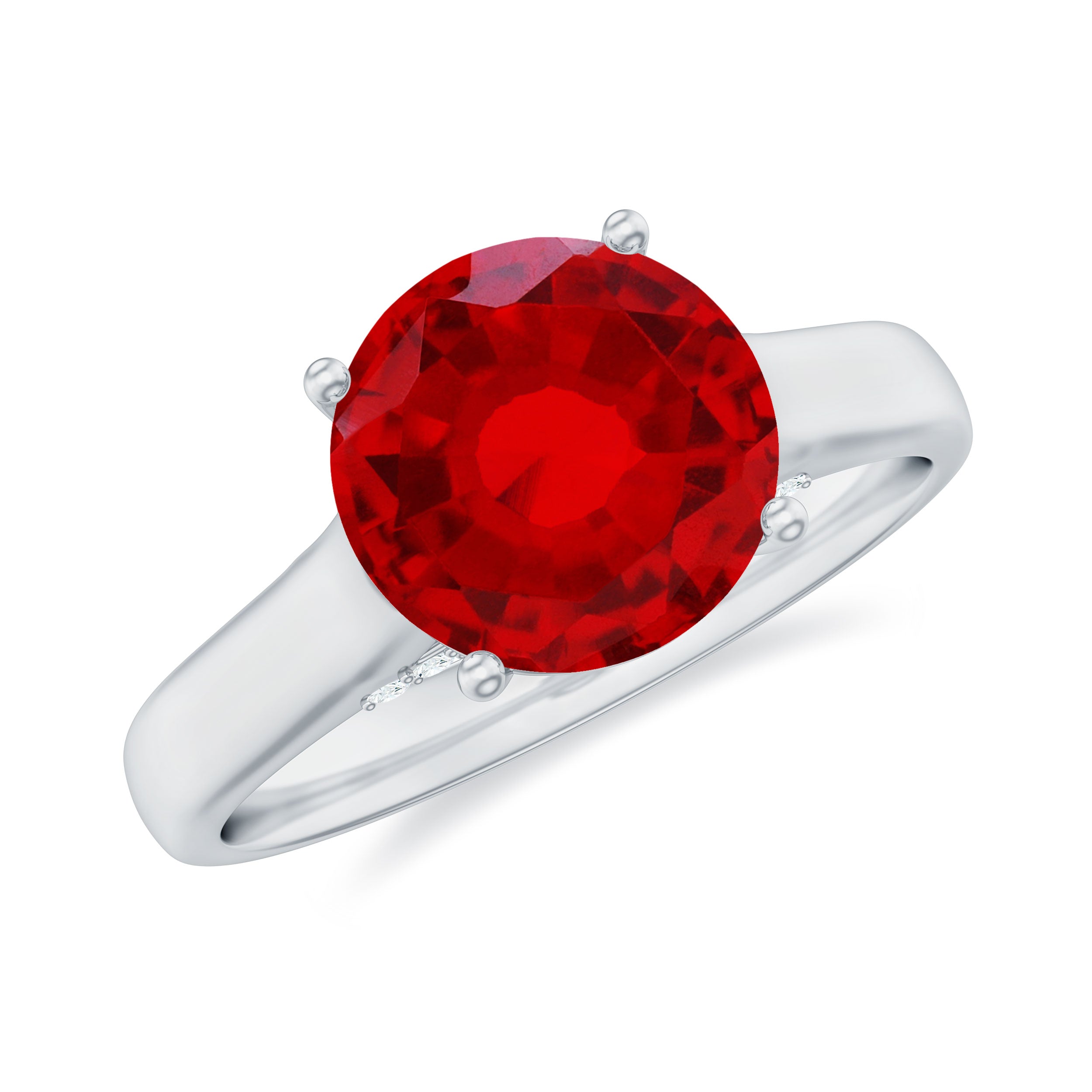 Classic Created Ruby Solitaire Ring with Surprise Diamond Lab Created Ruby - ( AAAA ) - Quality - Rosec Jewels