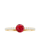 Lab Grown Ruby Solitaire Engagement Ring with Diamond Side Stones Lab Created Ruby - ( AAAA ) - Quality - Rosec Jewels