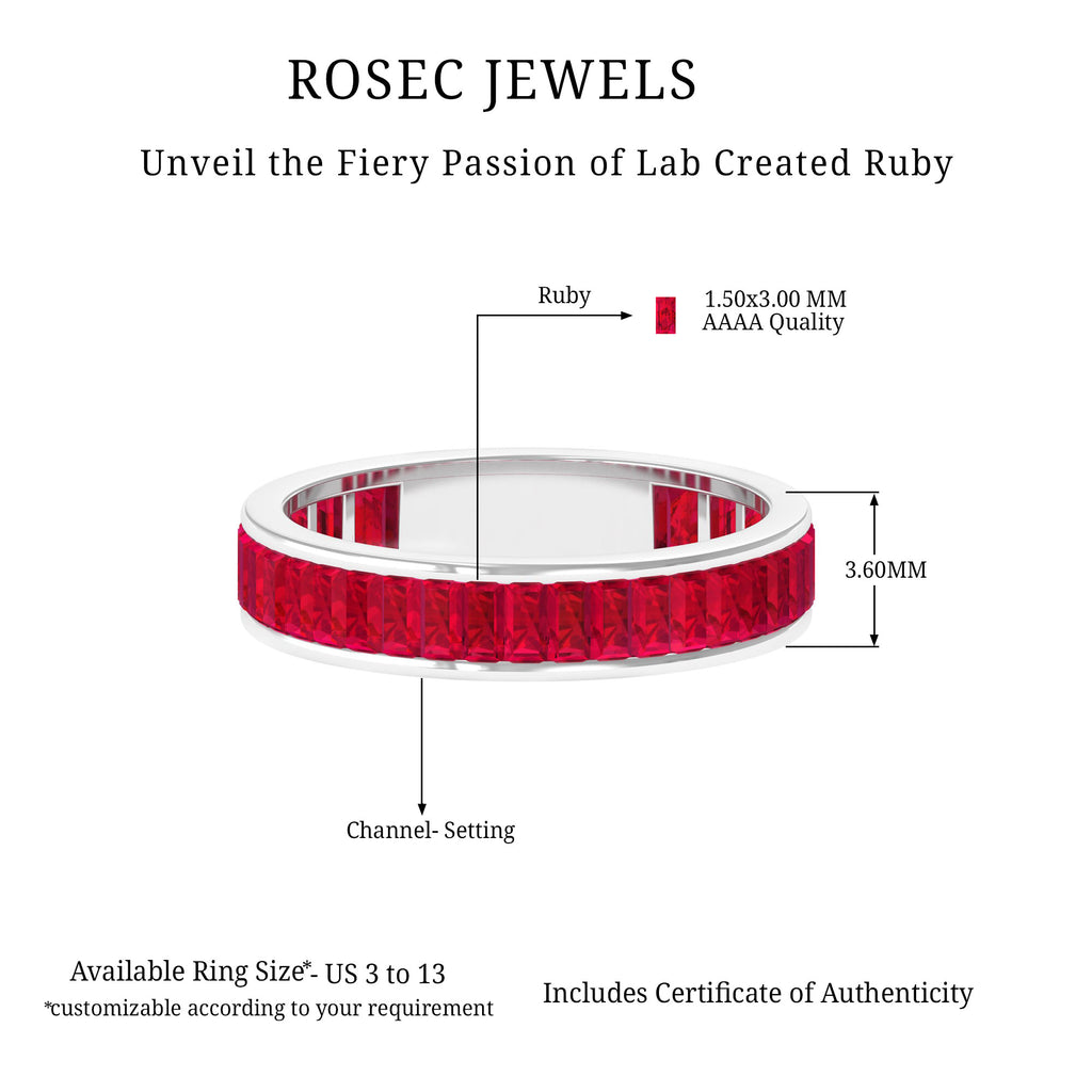 Baguette Shape Lab Grown Ruby Half Eternity Ring Lab Created Ruby - ( AAAA ) - Quality - Rosec Jewels