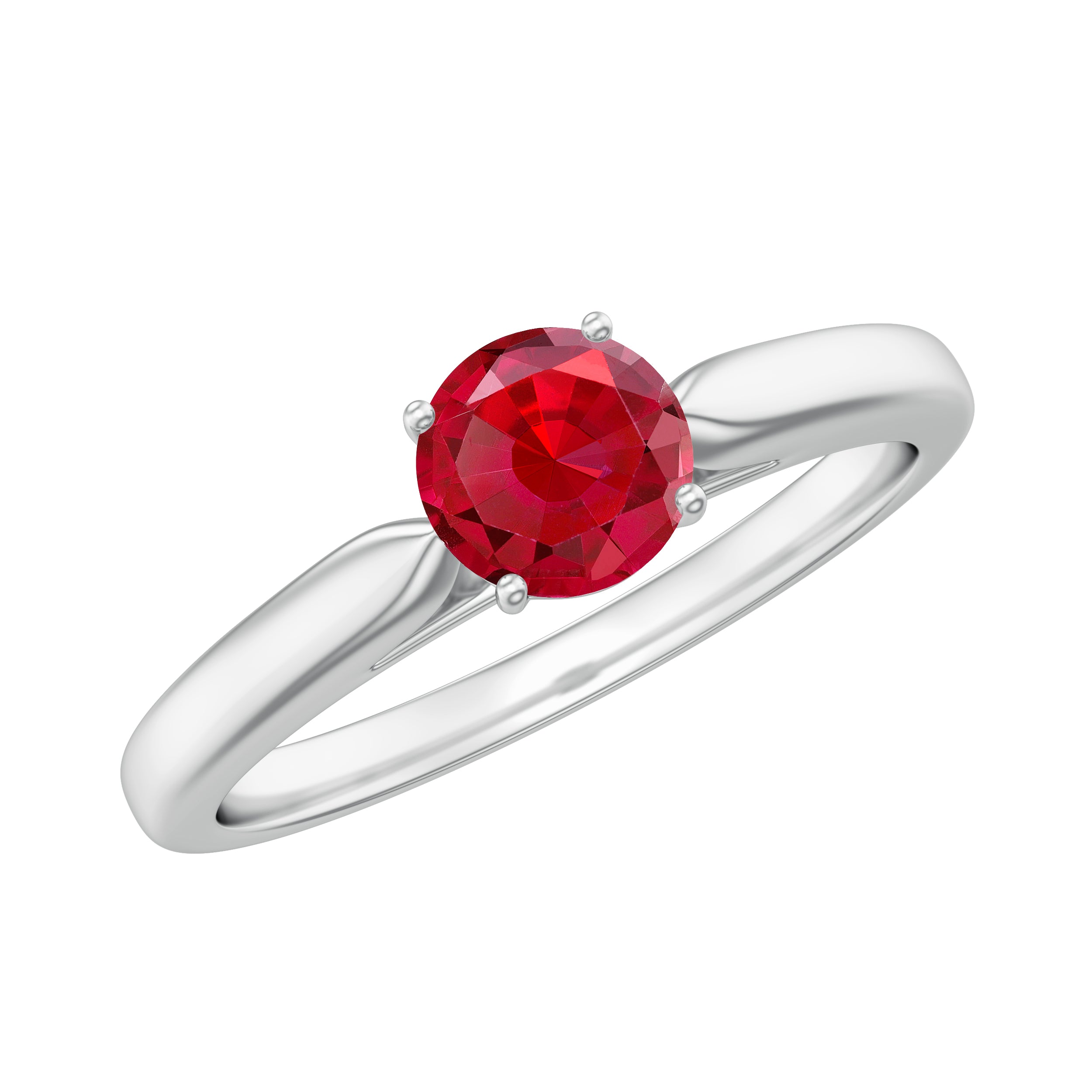 5 MM Round Created Ruby Solitaire Promise Ring Lab Created Ruby - ( AAAA ) - Quality - Rosec Jewels