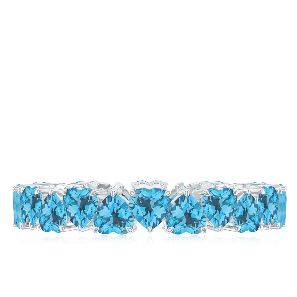 Minimal Heart Shape Swiss Blue Topaz Full Eternity Band Ring Swiss Blue Topaz - ( AAA ) - Quality - Rosec Jewels