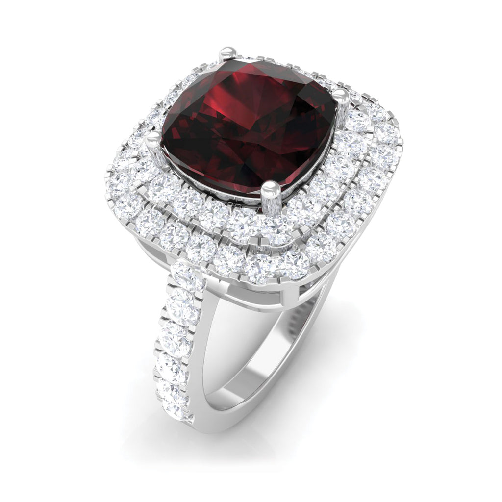 5.25 CT Garnet Statement Engagement Ring with Moissanite Double Halo Garnet - ( AAA ) - Quality - Rosec Jewels