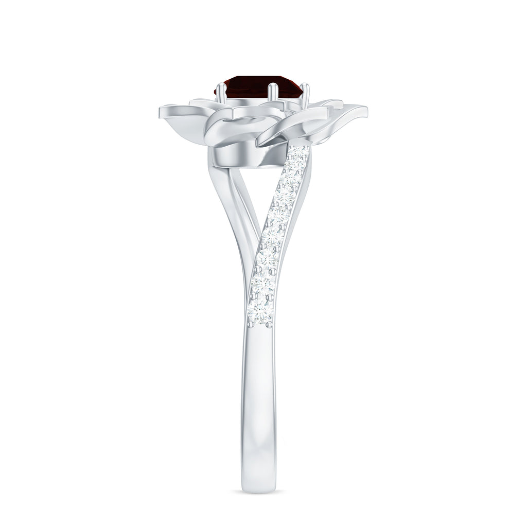Flower Inspired Garnet Engagement Ring with Diamond Garnet - ( AAA ) - Quality - Rosec Jewels