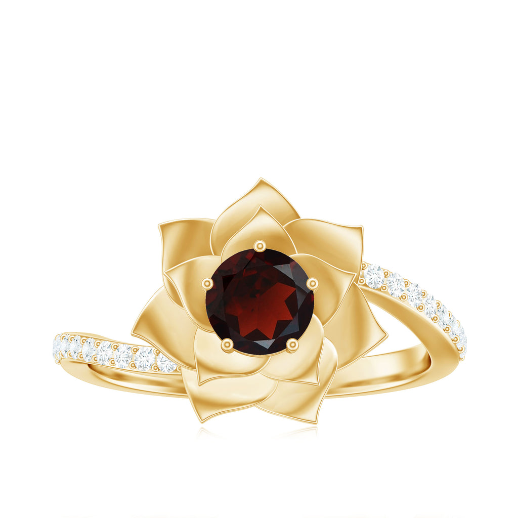 Flower Inspired Garnet Engagement Ring with Diamond Garnet - ( AAA ) - Quality - Rosec Jewels
