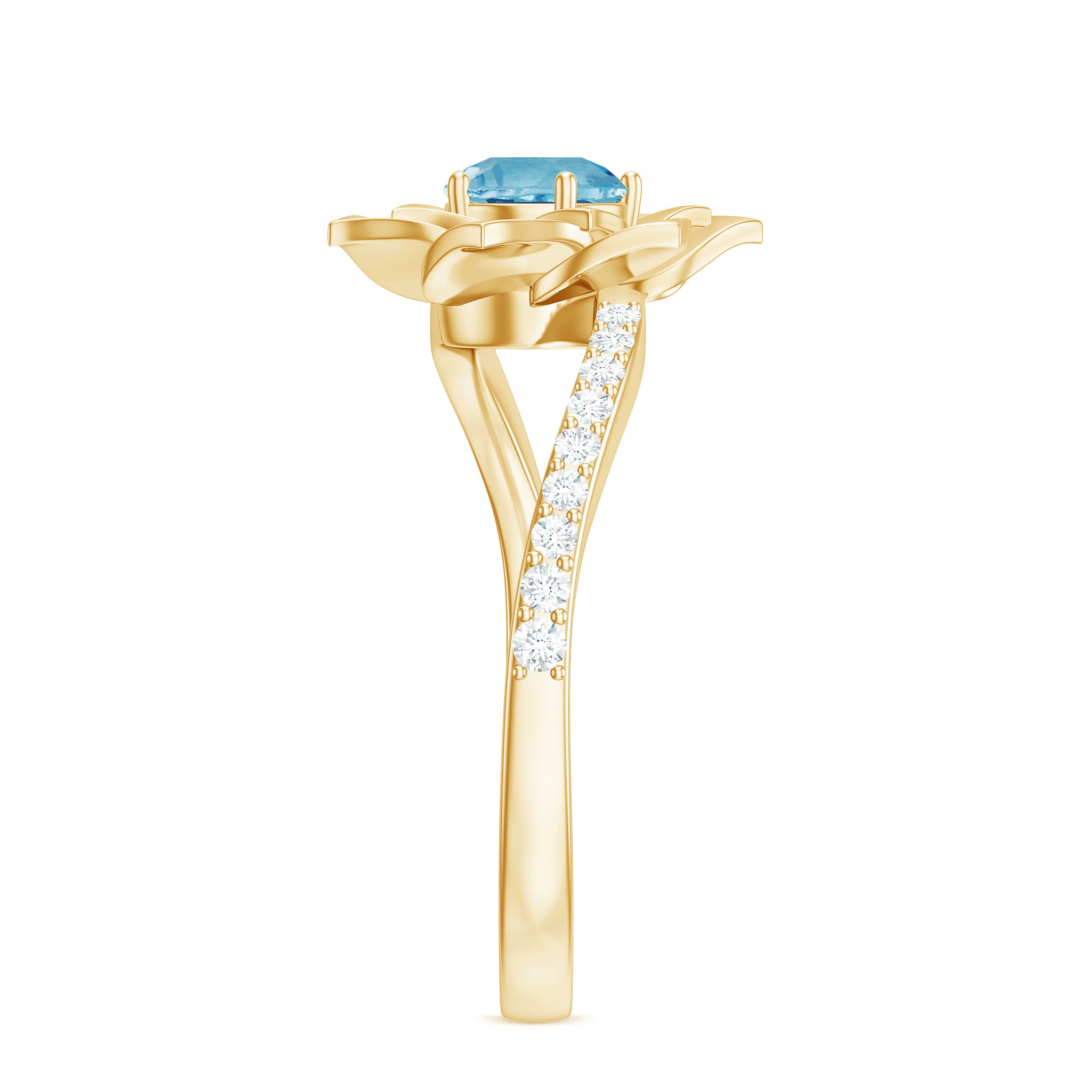 Swiss Blue Topaz and Diamond Flower Engagement Ring with Bypass Shank Swiss Blue Topaz - ( AAA ) - Quality - Rosec Jewels
