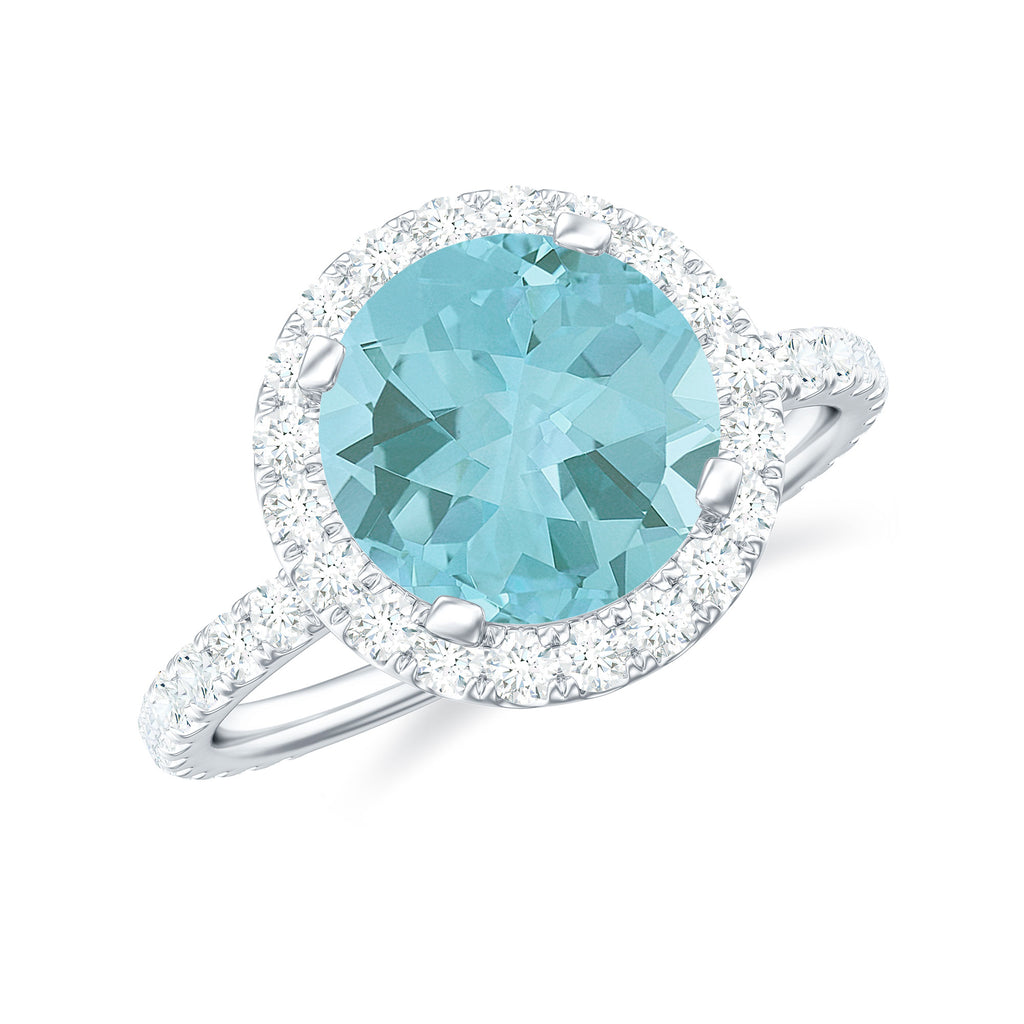 3.25 CT Round Sky Blue Topaz Classic Engagement Ring with Diamond Halo Sky Blue Topaz - ( AAA ) - Quality - Rosec Jewels
