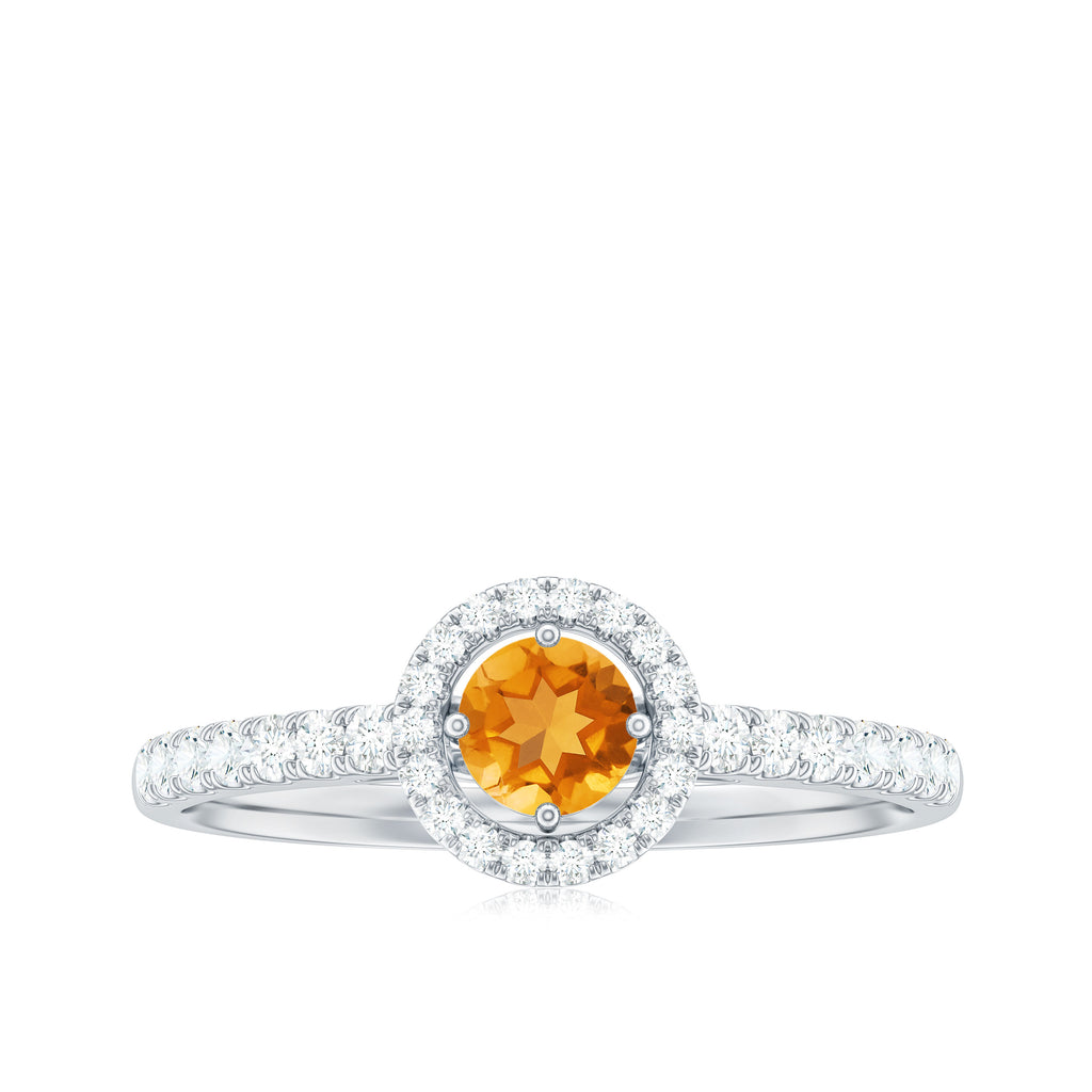 0.75 CT Citrine and Diamond Halo Engagement Ring Citrine - ( AAA ) - Quality - Rosec Jewels