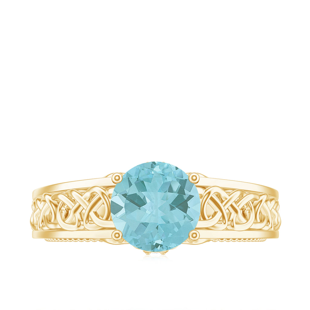1.25 CT Sky Blue Topaz Celtic Solitaire Band with Diamond Sky Blue Topaz - ( AAA ) - Quality - Rosec Jewels