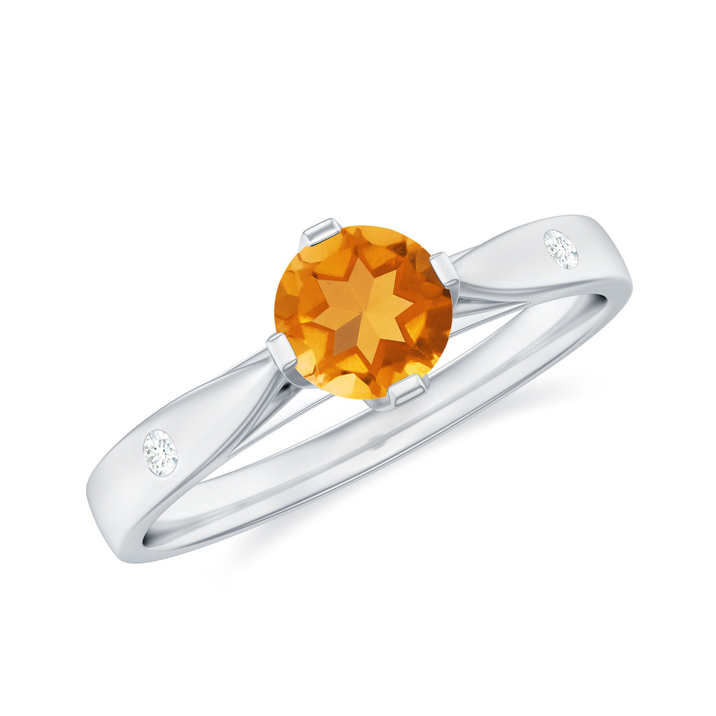 Genuine Citrine Solitaire Promise Ring in Floral Setting Citrine - ( AAA ) - Quality - Rosec Jewels
