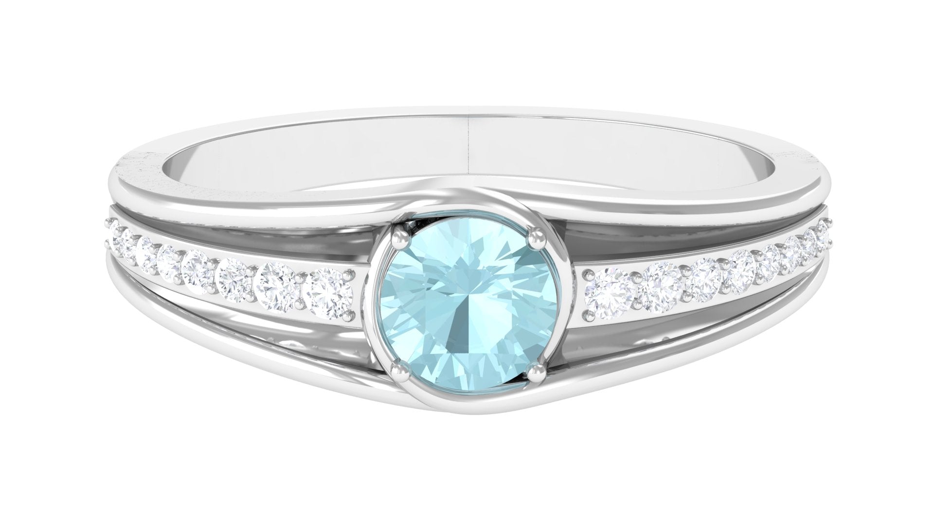 3/4 CT Round Shape Sky Blue Topaz Solitaire Ring with Diamond Side Stones Sky Blue Topaz - ( AAA ) - Quality - Rosec Jewels