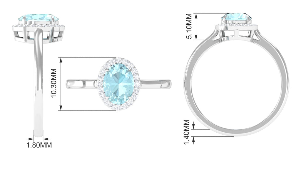 1.50 CT Oval Shape Sky Blue Topaz Engagement Ring with Diamond Halo Sky Blue Topaz - ( AAA ) - Quality - Rosec Jewels