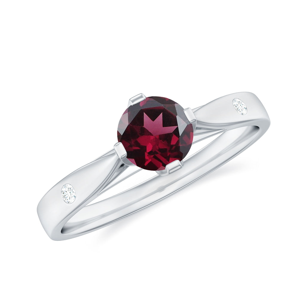3/4 CT Solitaire Engagement Ring with Rhodolite and Diamond Rhodolite - ( AAA ) - Quality - Rosec Jewels
