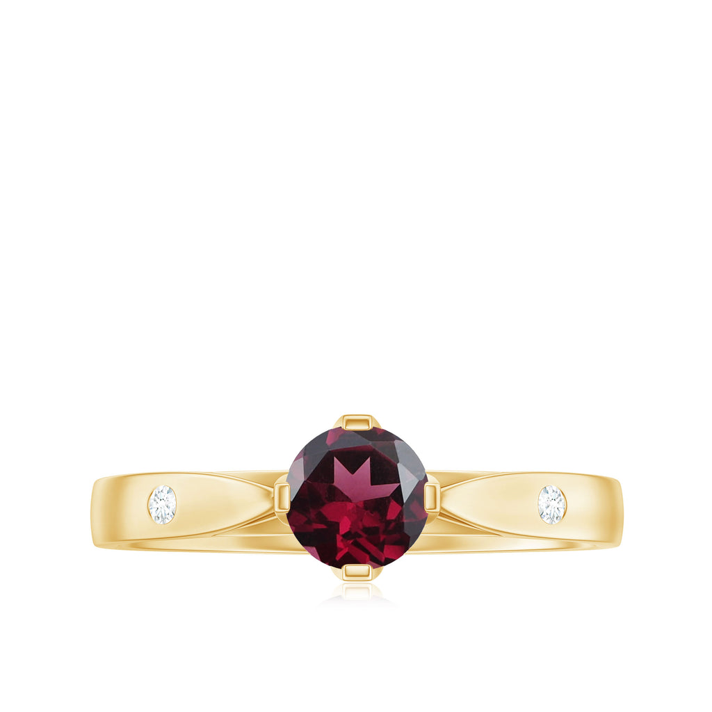 3/4 CT Solitaire Engagement Ring with Rhodolite and Diamond Rhodolite - ( AAA ) - Quality - Rosec Jewels