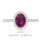 2 CT Oval Rhodolite Engagement Ring with Diamond Halo Rhodolite - ( AAA ) - Quality - Rosec Jewels