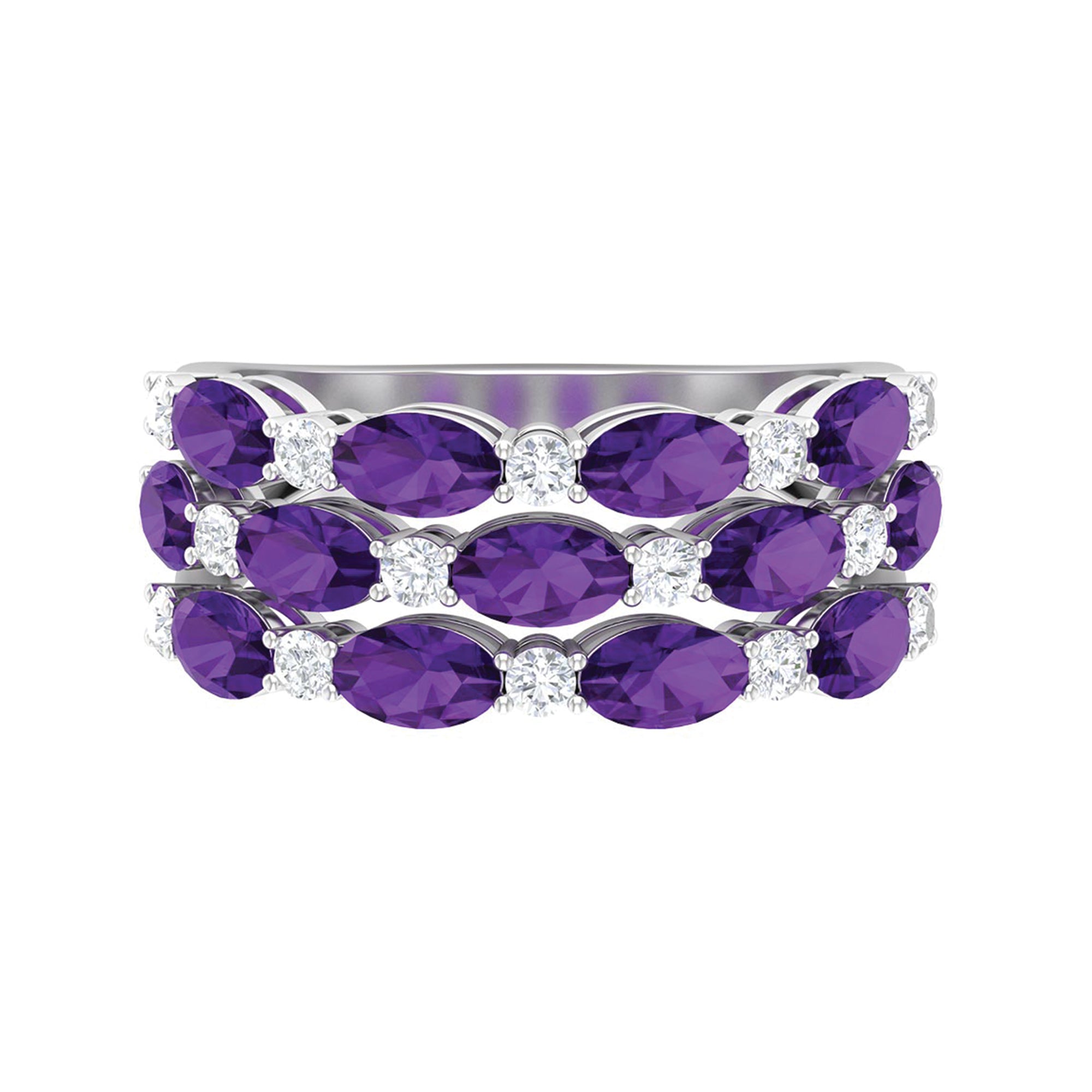 3.50 CT Amethyst and Moissanite Three Row Wedding Band Amethyst - ( AAA ) - Quality - Rosec Jewels