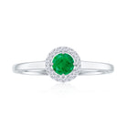 Round Emerald Promise Ring with Diamond Halo Emerald - ( AAA ) - Quality - Rosec Jewels