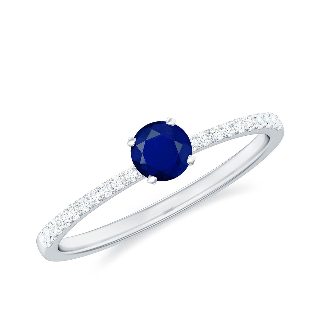 1/2 CT French Set Solitaire Blue Sapphire and Diamond Minimal Ring Blue Sapphire - ( AAA ) - Quality - Rosec Jewels