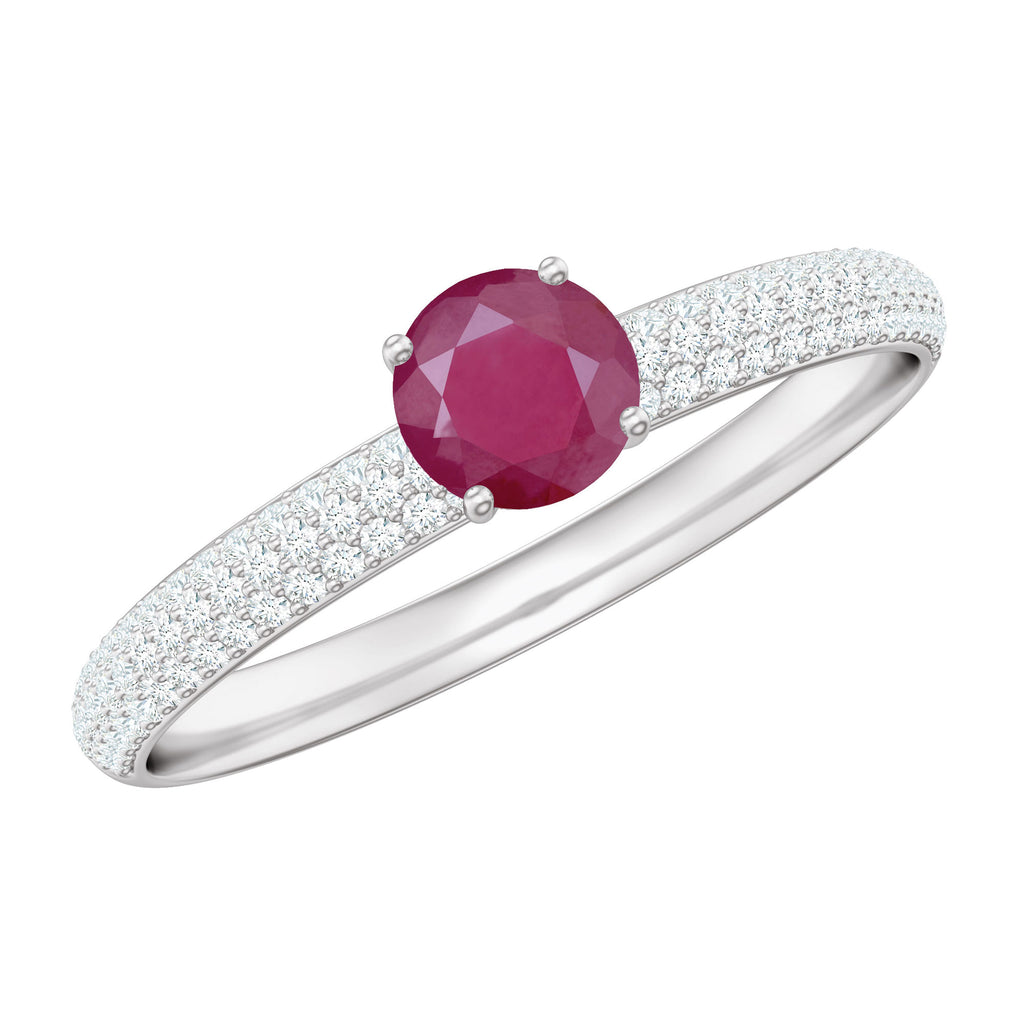 Natural Ruby Solitaire Ring with Diamond Side Stones Ruby - ( AAA ) - Quality - Rosec Jewels