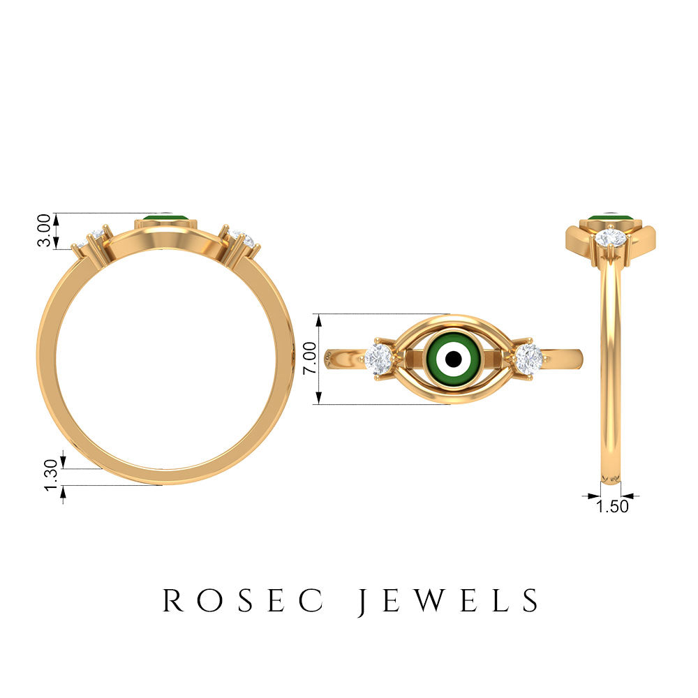 Simple Evil Eye Ring with Certified Moissanite Moissanite - ( D-VS1 ) - Color and Clarity - Rosec Jewels