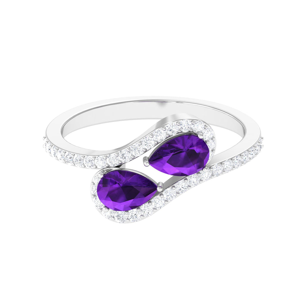 Vintage Inspired Amethyst 2 Stone Bypass Engagement Ring with Diamond Amethyst - ( AAA ) - Quality - Rosec Jewels