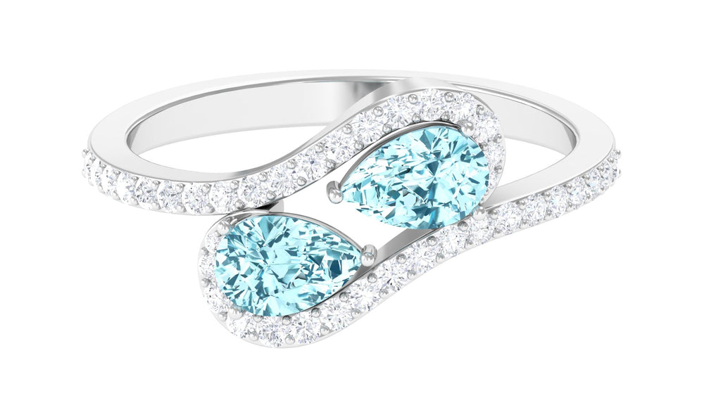 1.25 CT Pear Shape Aquamarine Two Stone Bypass Ring with Diamond Accent Aquamarine - ( AAA ) - Quality - Rosec Jewels