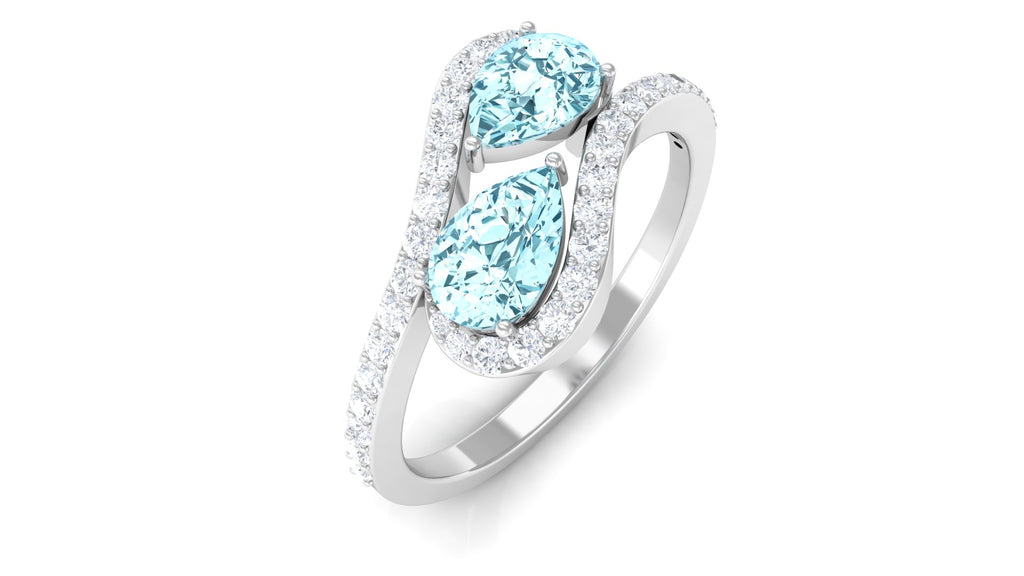 1.25 CT Pear Shape Aquamarine Two Stone Bypass Ring with Diamond Accent Aquamarine - ( AAA ) - Quality - Rosec Jewels