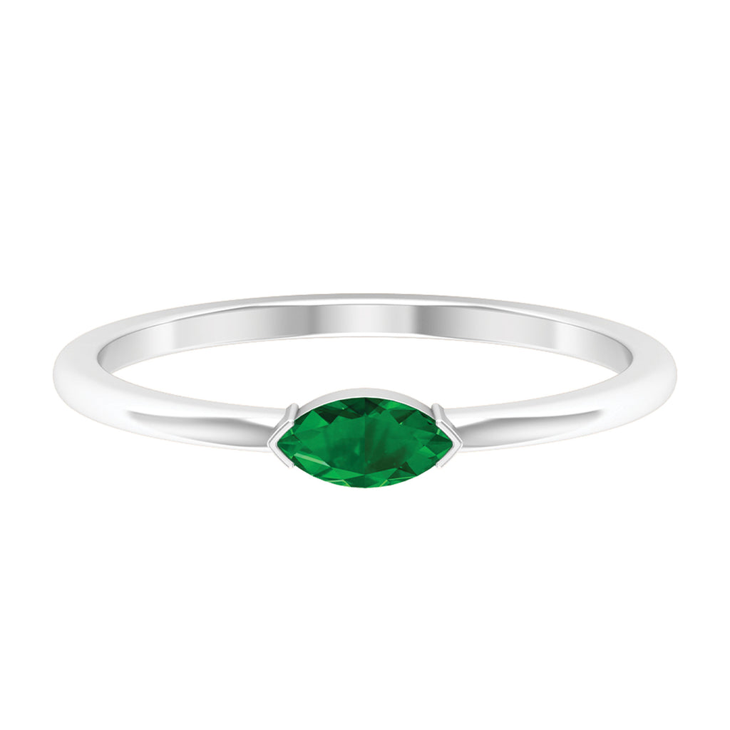 Marquise Cut Lab Grown Emerald Solitaire East West Ring Lab Created Emerald - ( AAAA ) - Quality - Rosec Jewels