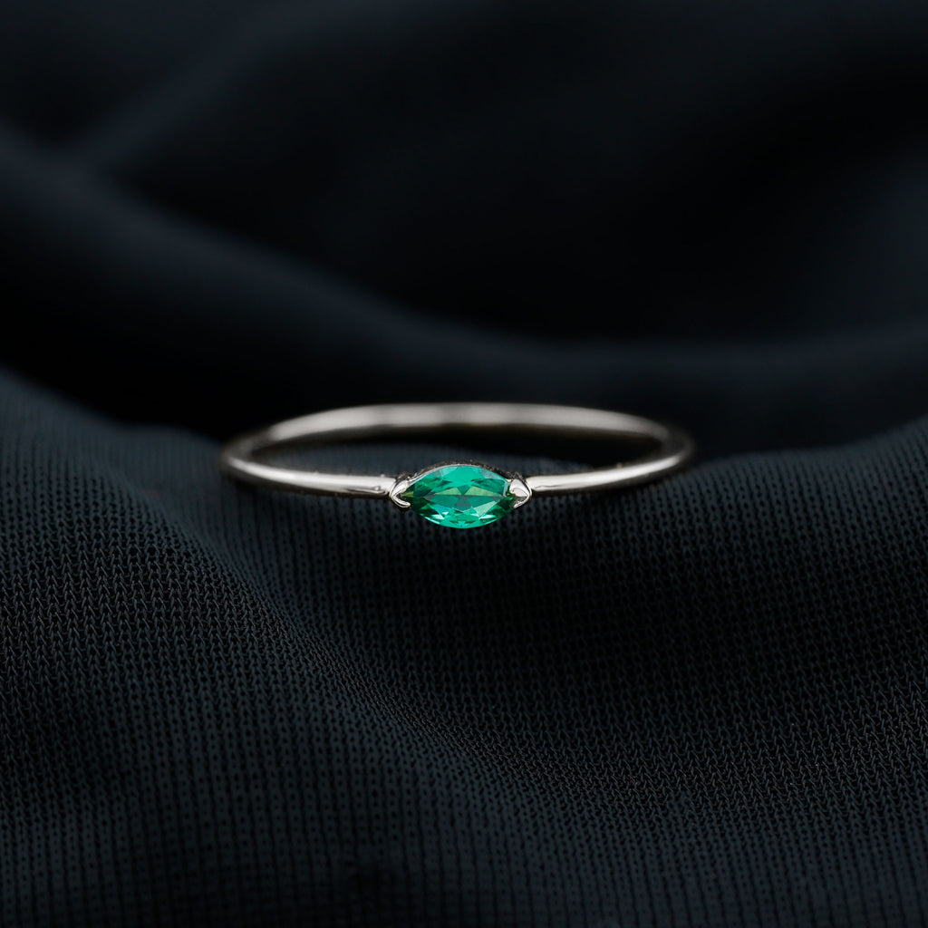 Marquise Cut Lab Grown Emerald Solitaire East West Ring