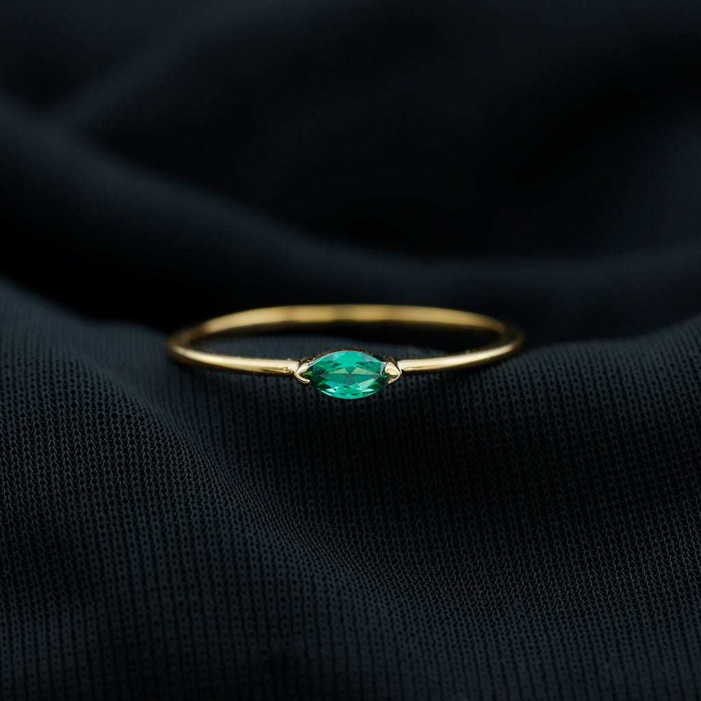 Marquise Cut Lab Grown Emerald Solitaire East West Ring