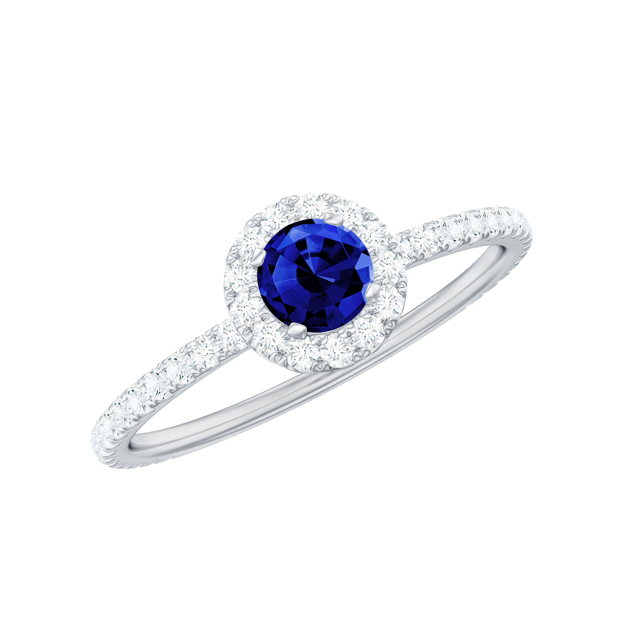 Lab Grown Blue Sapphire and Diamond Minimal Engagement Ring Lab Created Blue Sapphire - ( AAAA ) - Quality - Rosec Jewels