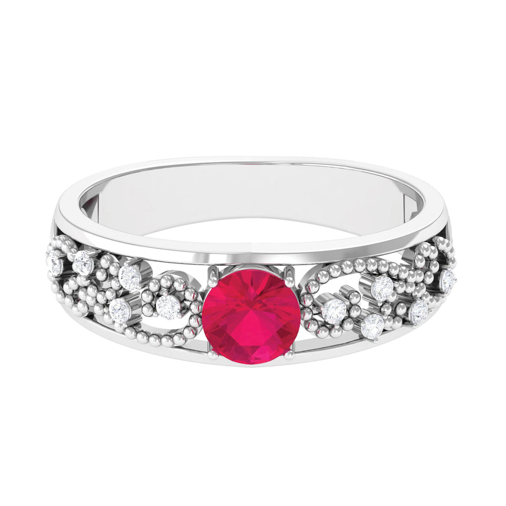 0.75 CT Ruby Antique Engagement Ring with Diamond Ruby - ( AAA ) - Quality - Rosec Jewels