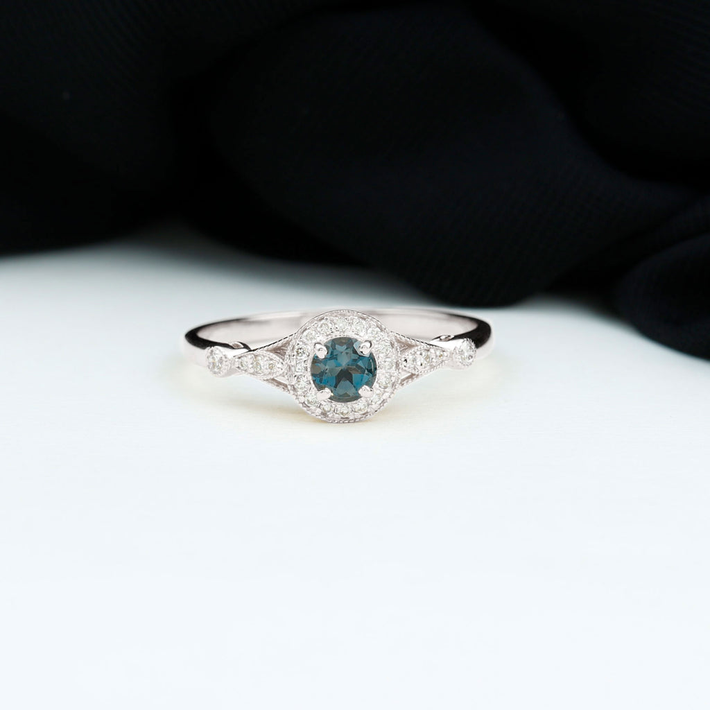 1 CT Antique London Blue Topaz and Diamond Engagement Ring with Milgrain Details London Blue Topaz - ( AAA ) - Quality - Rosec Jewels