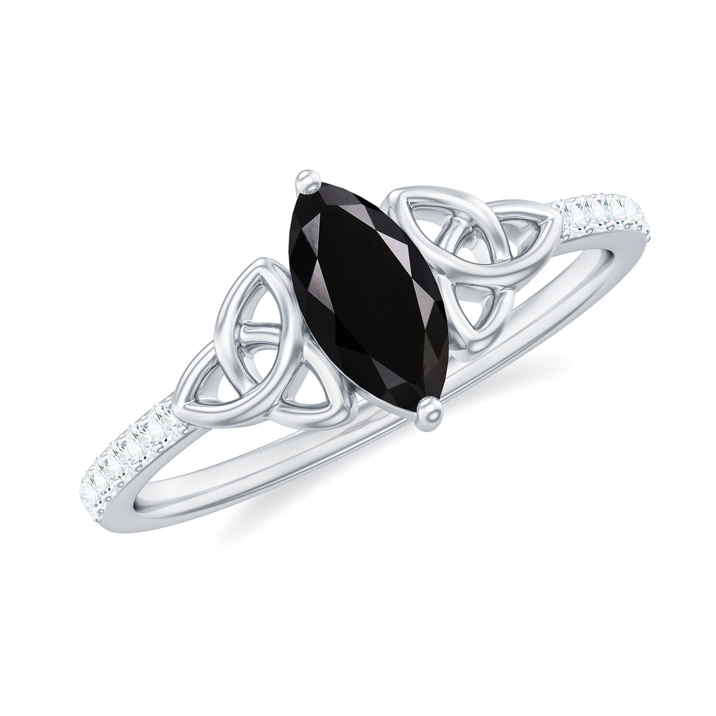 Celtic Knot Ring with Lab Grown Black Diamond and Diamond Lab Created Black Diamond - ( AAAA ) - Quality - Rosec Jewels