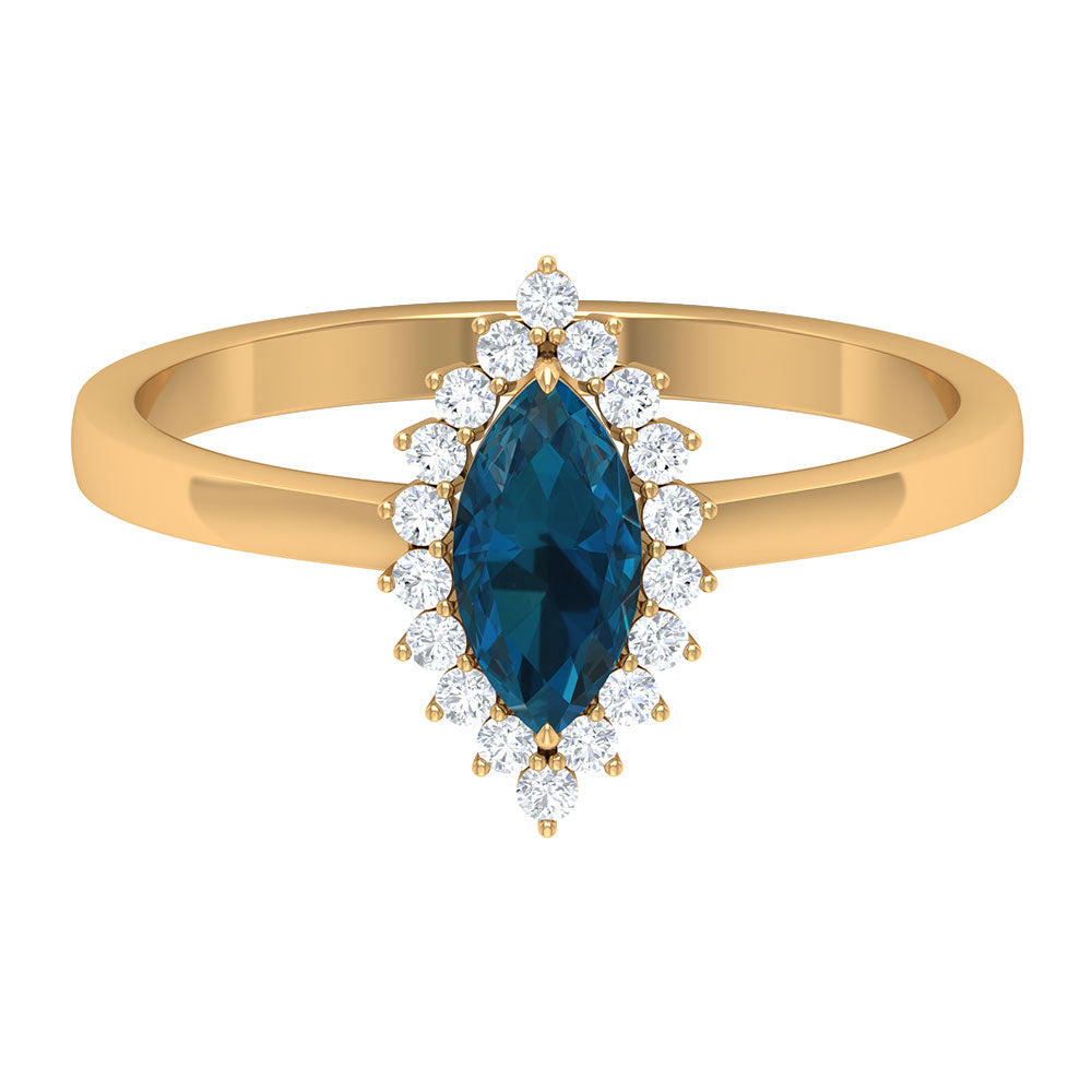1 CT Marquise Cut London Blue Topaz Ring with Diamond Halo London Blue Topaz - ( AAA ) - Quality - Rosec Jewels