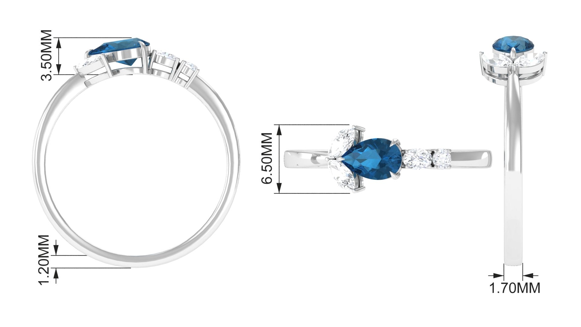 1.25 CT Real London Blue Topaz East West Promise Ring with Diamond Accent London Blue Topaz - ( AAA ) - Quality - Rosec Jewels