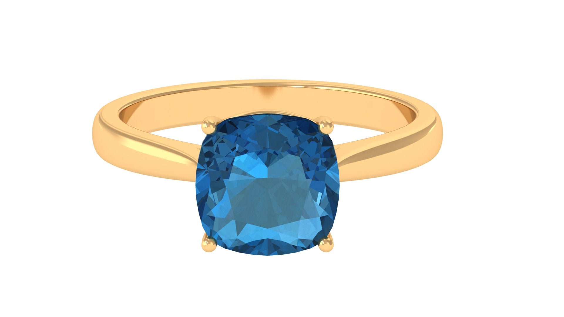8.5 MM Cushion Cut London Blue Topaz Solitaire with Diamond Ring London Blue Topaz - ( AAA ) - Quality - Rosec Jewels