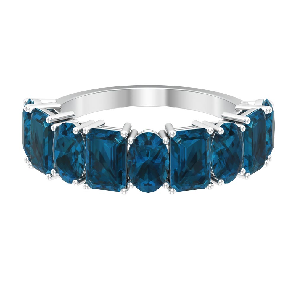 5 CT Half Eternity Ring with Octagon and Oval Cut London Blue Topaz London Blue Topaz - ( AAA ) - Quality - Rosec Jewels