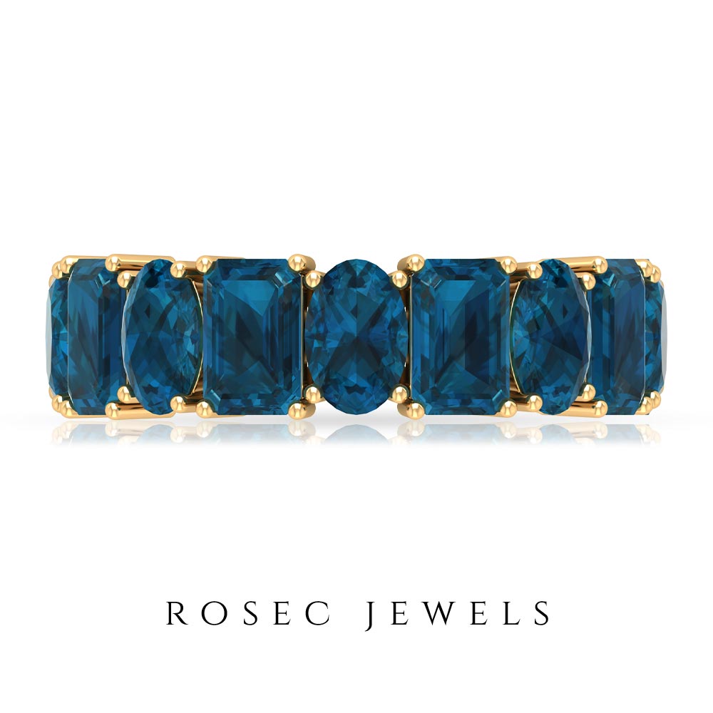 5 CT Half Eternity Ring with Octagon and Oval Cut London Blue Topaz London Blue Topaz - ( AAA ) - Quality - Rosec Jewels