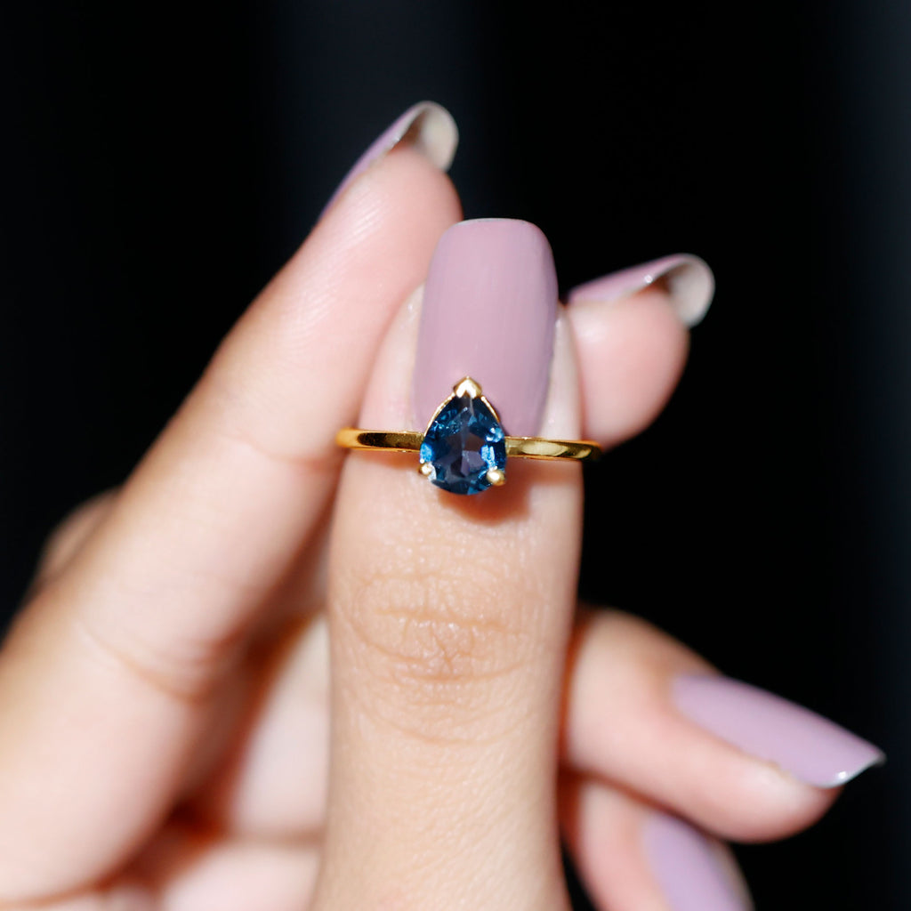 6X8 MM Pear Shaped London Blue Topaz Solitaire Ring London Blue Topaz - ( AAA ) - Quality - Rosec Jewels