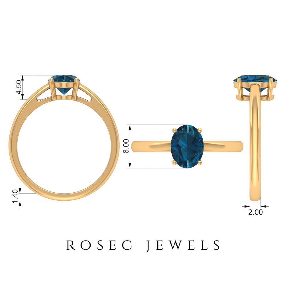8X6 MM Oval Cut London Blue Topaz Solitaire and Gold Engagement Ring London Blue Topaz - ( AAA ) - Quality - Rosec Jewels