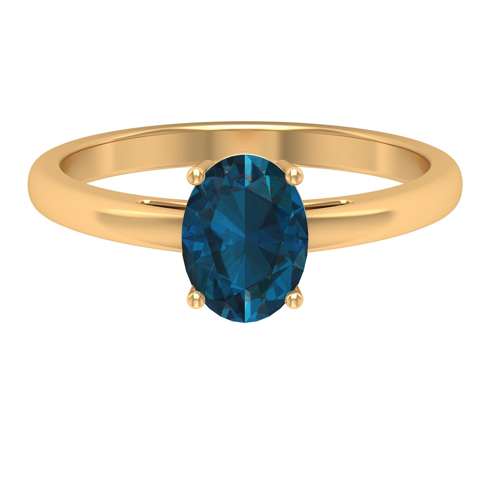 8X6 MM Oval Cut London Blue Topaz Solitaire and Gold Engagement Ring London Blue Topaz - ( AAA ) - Quality - Rosec Jewels