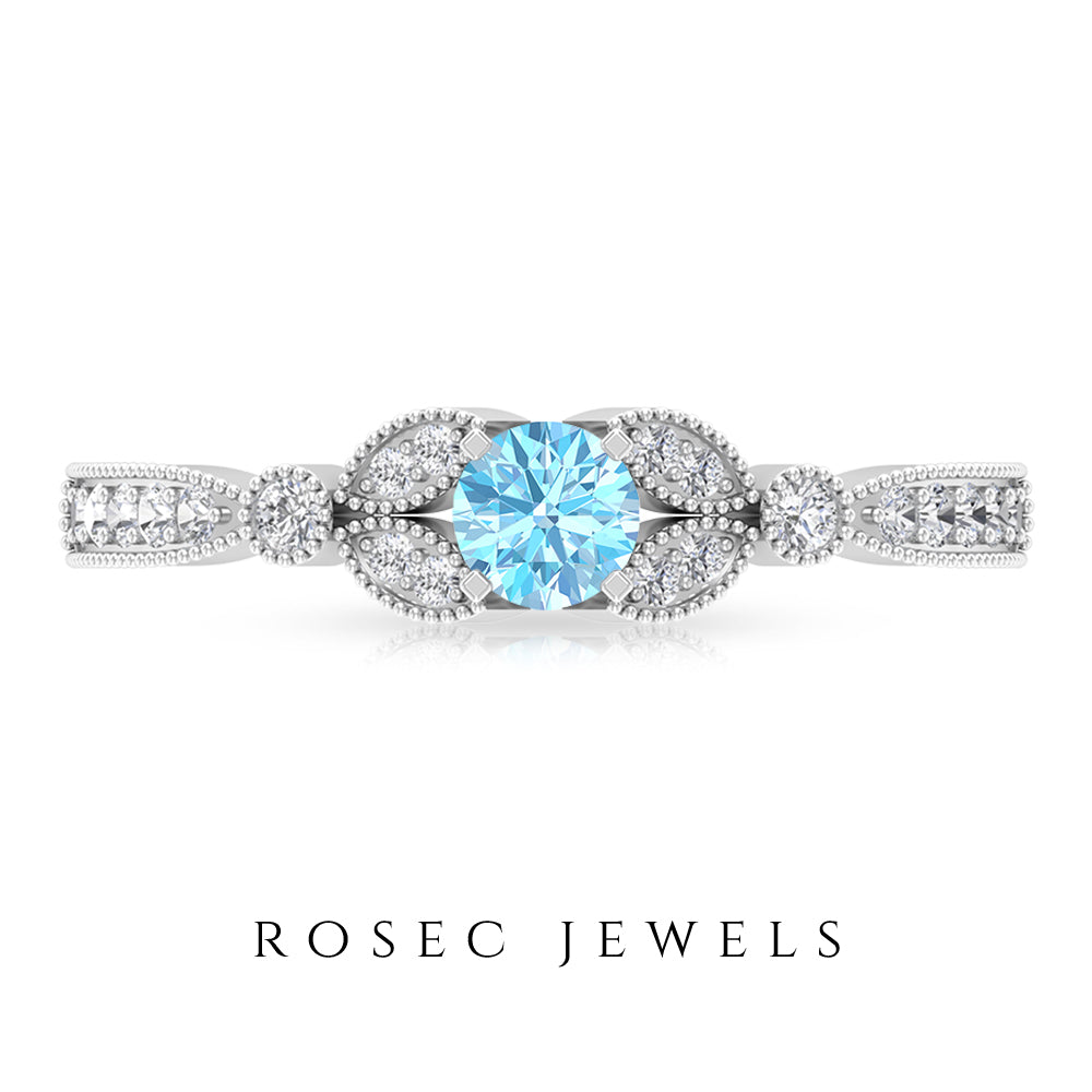 1/2 CT Aquamarine and Diamond Engagement Ring Aquamarine - ( AAA ) - Quality - Rosec Jewels