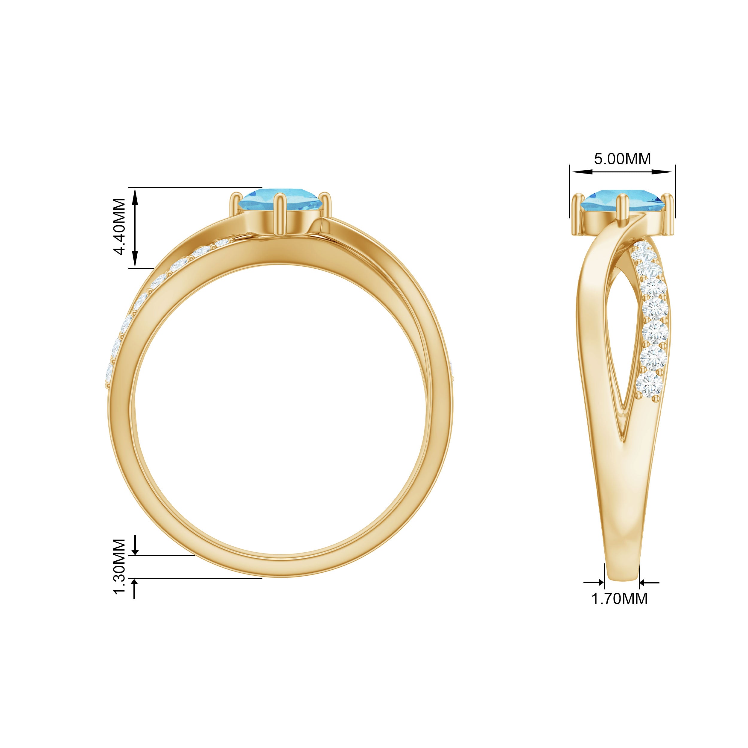 1/2 CT Aquamarine Solitaire and Diamond Infinity Ring Aquamarine - ( AAA ) - Quality - Rosec Jewels