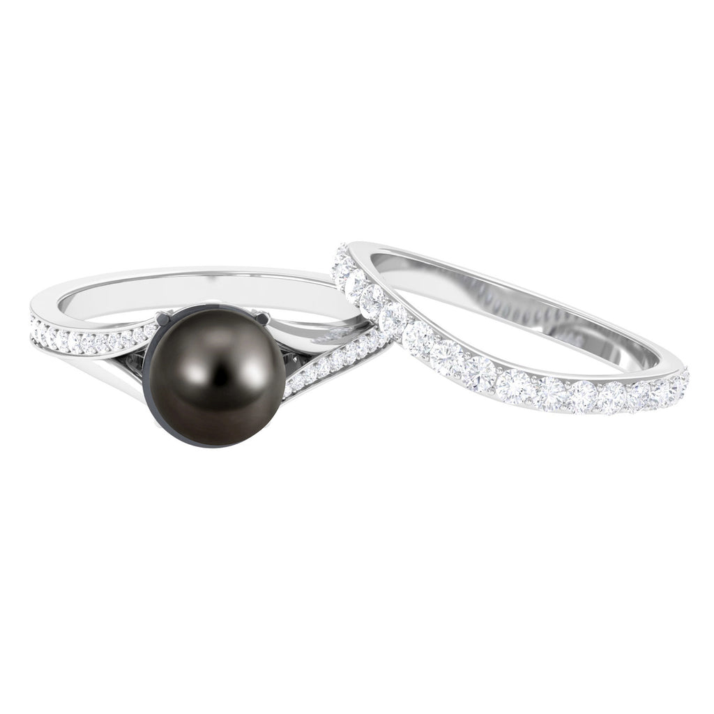 9.75 CT Tahitian Pearl Split Shank Engagement Ring and Moissanite Eternity Band Tahitian pearl - ( AAA ) - Quality - Rosec Jewels