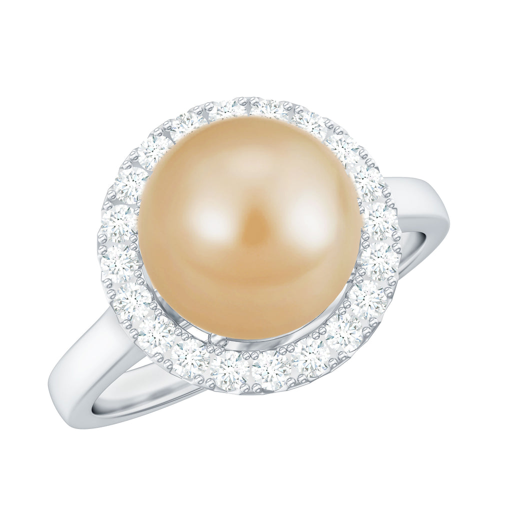 South Sea Pearl and Diamond Halo Engagement Ring South Sea Pearl - ( AAA ) - Quality - Rosec Jewels