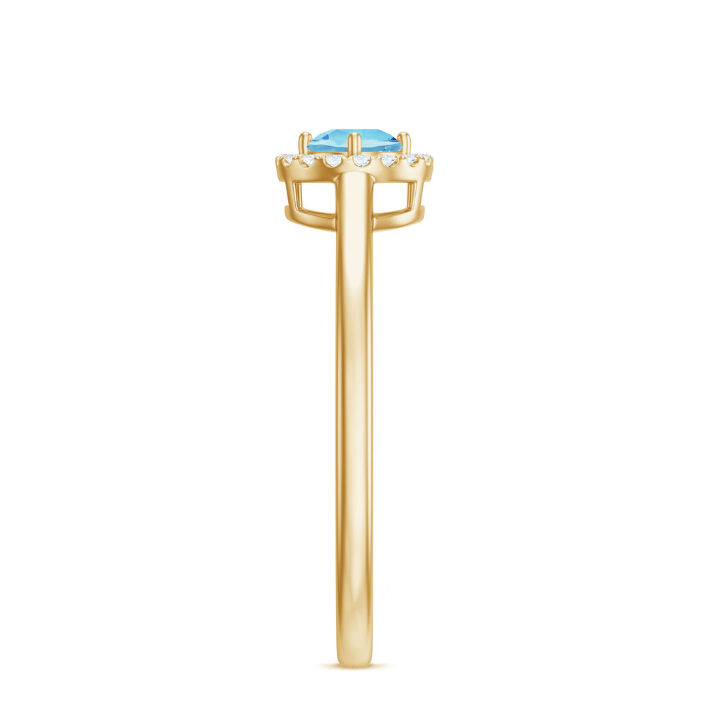 1/4 CT Round Aquamarine and Diamond Halo Ring Aquamarine - ( AAA ) - Quality - Rosec Jewels