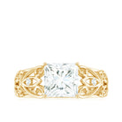 Princess Cut Moissanite Solitaire Antique Style Ring in Gold Moissanite - ( D-VS1 ) - Color and Clarity - Rosec Jewels