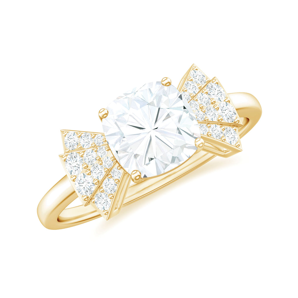 Cushion Cut Moissanite Solitaire Designer Engagement Ring in Gold Moissanite - ( D-VS1 ) - Color and Clarity - Rosec Jewels
