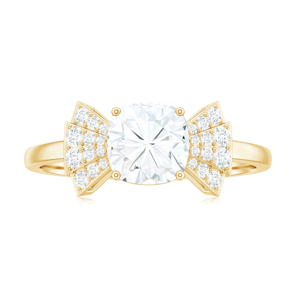 Cushion Cut Moissanite Solitaire Designer Engagement Ring in Gold Moissanite - ( D-VS1 ) - Color and Clarity - Rosec Jewels