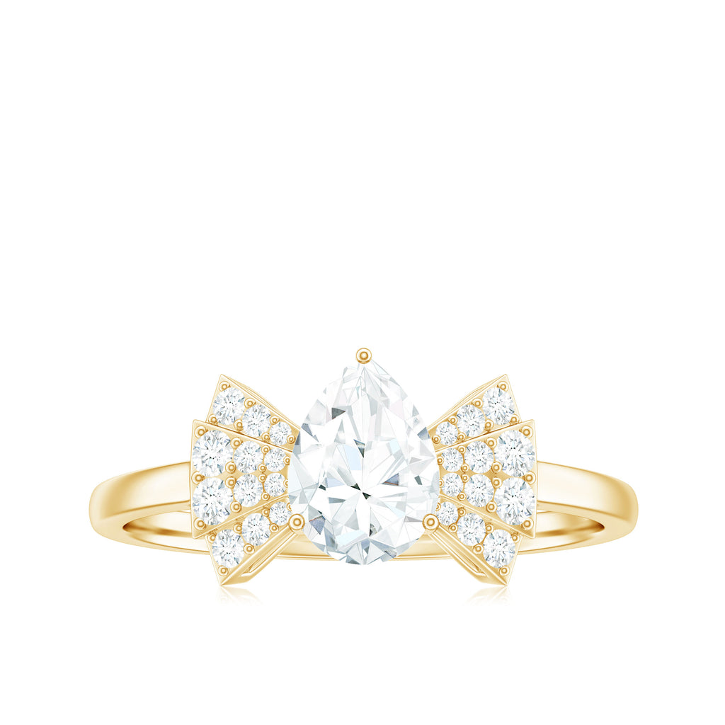 Pear Shaped Moissanite Solitaire Designer Engagement Ring in Gold Moissanite - ( D-VS1 ) - Color and Clarity - Rosec Jewels